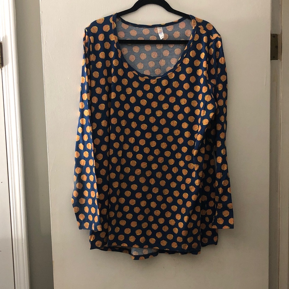 Women's Navy Blue Polka Dot Long Sleeve Top - Orange Dot